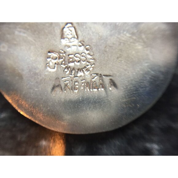 Vtg 1970's Turquoise & Coral Inlaid Earrings Double Circle Screw Back Sterling - Picture 2 of 6